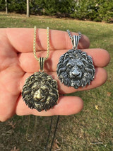 Real Solid 925 Sterling Silver / Gold Rasta African Lion Leo Pendant Necklace