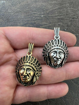 Real 925 Sterling Silver / Gold Indian Head Chief Headdress Pendant Necklace