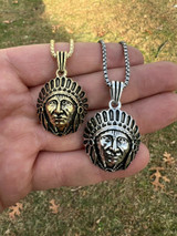 Real 925 Sterling Silver / Gold Indian Head Chief Headdress Pendant Necklace