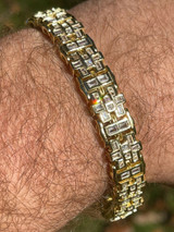 HarlemBling Mens Bracelet 14k Gold Vermeil 925 Sterling Silver Iced Baguette Diamond Hip Hop