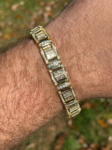 HarlemBling Mens Custom Link Real 14k Gold Vermeil Silver Bracelet Iced Baguette Out Diamond