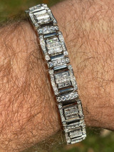 HarlemBling Mens Custom Link Real 925 Sterling Silver Bracelet Iced Baguette Diamond