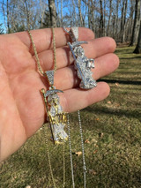 Real 925 Sterling Silver / Gold Santa Muerte Grim Reaper Death Pendant Necklace