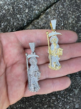 Real 925 Sterling Silver / Gold Santa Muerte Grim Reaper Death Pendant Necklace