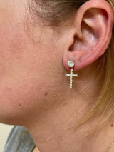 HarlemBling Real MOISSANITE Gold Vermeil Dangle Cross Studs Earrings Iced Pass Diamond Test