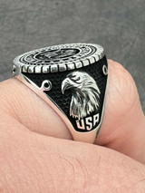 Mens Real Solid 925 Sterling Silver US Army Military Ring United States Sz 7-13