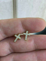 MOISSANITE 14k Gold Vermeil Small Cross Earrings Studs Iced Pass Diamond Tester