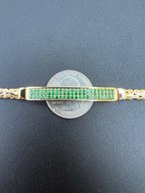 Italiano Silver, Inc Men Presidential ID Bracelet 14k Gold Vermeil Silver Iced Green Emerald Hip Hop