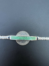 Italiano Silver, Inc Men Byzantine Presidential ID Bracelet Real 925 Silver Iced Green Eemerald Stone