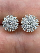 HarlemBling Real Solid 925 Silver Iced Hip Hop Flooded Out 8mm Earrings Round Cluster Studs