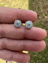 HarlemBling Moissanite Real Silver Hip Hop 8mm Earrings Round Cluster Stud Pass Diamond Test