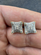 HarlemBling 14k Gold Vermeil Real Hip Hop Mens Earrings Large Square Kite Baguette Iced CZ