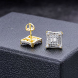 HarlemBling 14k Gold Vermeil Real Hip Hop Mens Earrings Large Square Kite Baguette Iced CZ