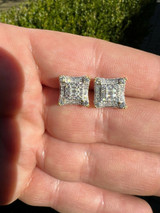 HarlemBling MOISSANITE 14k Gold Vermeil Real HipHop Mens Earrings Large Square Kite Baguette