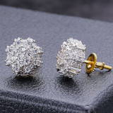 HarlemBling 14k Gold Vermeil Iced Diamond Hip Hop Large Earrings Round 3D Bling Mens Studs