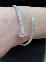 HarlemBling Real 925 Silver Iced Baguette Diamond Nail Bangle Bracelet 6-7.5 Mens Ladies