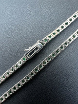 HarlemBling Tennis Chain Real 925 Sterling Silver Green Emerald Diamond Necklace 16-28 3mm