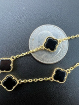 HarlemBling Real 14k Gold Vermeil 925 Small Black Onyx Leaf Clover Flower Bracelet 6-7.5