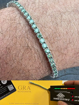 HarlemBling Blue Green MOISSANITE Tennis Bracelet 925 Sterling Silver Pass Diamond Test 3mm
