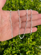 HarlemBling Solid 925 Silver Paperclip Rolo Chain 3.5mm Diamond Cut Necklace Italy Layered