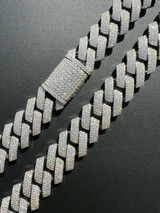 THICK 22mm MOISSANITE Prong Cuban Link Chain 925 Silver Iced Pass Diamond Tester
