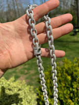 HarlemBling 40-67ct VVS MOISSANITE Iced Silver Rolo Link Chain 12mm Thick Pass Diamond Test