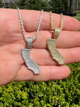 Hip Hop Real 925 Silver HipHop California State Shape Pendant Iced Diamond Necklace Gold