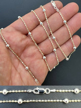 14k Gold and Real 925 Silver Diamond Cut Ice Sparkle Rope Beaded Chain Necklace