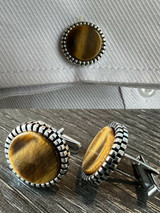 Real 925 Sterling Silver Tigers Eye Stone Cuff Links Cufflinks Tuxedo Shirt