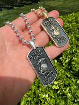 HarlemBling 925 Sterling Silver / Gold US Marines Corps Military 2 Dog Tag Pendant Necklace