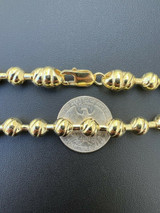 HarlemBling 14k Gold Vermeil 925 Silver 8mm Ball Bead Chain Moon Cut Dog Tag Mens Necklace