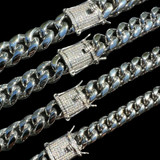 MOISSANITE CLASP Miami Cuban Link Chain Necklace - Stainless Steel W. 925 Silver Clasp - 16"-30" - 8mm-14mm