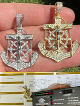 Hip Hop MOISSANITE Silver Gold Real Iced Jesus Anchor Crucifix Pendant Pass Diamond Test