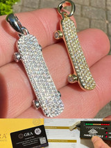 Hip Hop MOISSANITE Iced Silver Skateboard Pendant Hi Hop Gold Necklace Pass Diamond Test