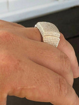 HarlemBling Mens Large Solid 925 Silver 4ct Simulated Diamond Pinky RING 14k Gold ICY Bling