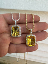 Hip Hop Mens Hip Hop Iced Moissanite and Yellow Simulated Canary Diamond Pendant Necklace