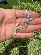 HarlemBling Real 925 Silver / 14k Gold Plated Gun Desert Eagle Pistol Pendant Necklace Iced