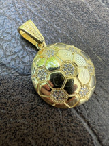 HarlemBling Real 925 Silver / 14k Gold Plated Soccer Ball Futbol Pendant Necklace Charm Iced