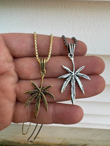 HarlemBling Real 925 Silver / 14k Gold Plated Marijuana Leaf Oxidized Pendant Necklace Charm