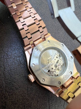 Hip Hop MOISSANITE Watch Iced Automatic Skeleton Back Rose Gold and Stainless Steel 44mm