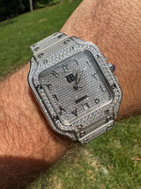 Real Stainless Steel Mens Watch Iced Simulated Diamond Hip Hop Bust Down  Square