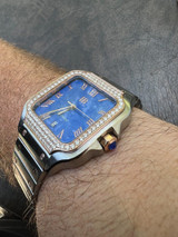 Hip Hop Real Mens 2.5ct MOISSANITE Watch Two Tone Rose Gold Iced Automatic Blue Face