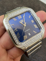 Hip Hop Real Mens 2.5ct MOISSANITE Watch Hip Hop Iced Automatic Movement Blue Face