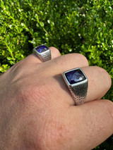 HarlemBling Men Real 925 Sterling Silver Simulated Purple Amethyst Gem Stone Pinky Ring Iced