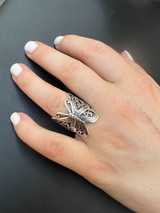 HarlemBling Solid 925 Sterling Silver Large Butterfly Ring Oxidized Rhodium Vintage Finish