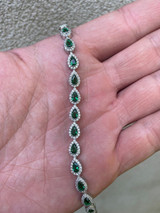 HarlemBling Ladies Simulated Emerald Teardrop Tennis Bracelet Adjustable Solid 925 Silver