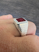 HarlemBling Mens Real 925 Sterling Silver Iced Simulated Red Ruby and CZ Hip Hop Ring Sz 6-13
