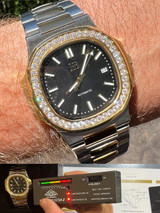 HarlemBling Real Stainless and 14k Gold Iced 2ct Moissanite Watch Black Face Pass Diamond Test