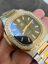 HarlemBling Real Stainless and 14k Gold Iced 2ct Moissanite Watch Black Face Pass Diamond Test