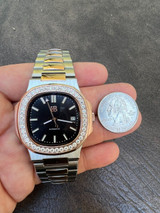 HarlemBling Real Stainless and 14k Rose Gold Iced 2ct Moissanite Plain Watch Pass Diamond Test